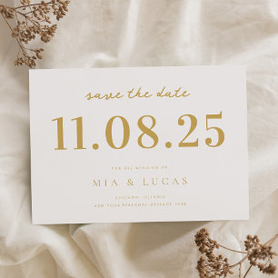 Minimal White Gold Chic Wedding Date Non-Photo Save The Date