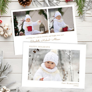 Minimal White Gold Christmas Happy Holidays Photo Holiday Card