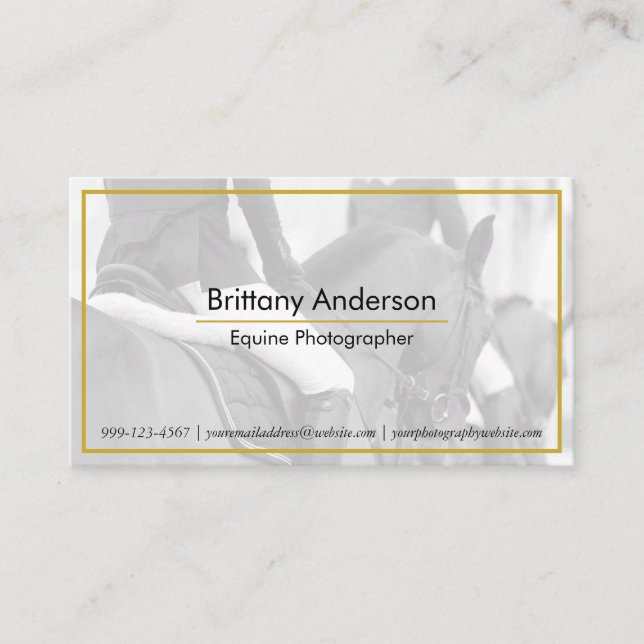 Minimal White Gold Horse/Equestrian Photographer  Business Card (Front)