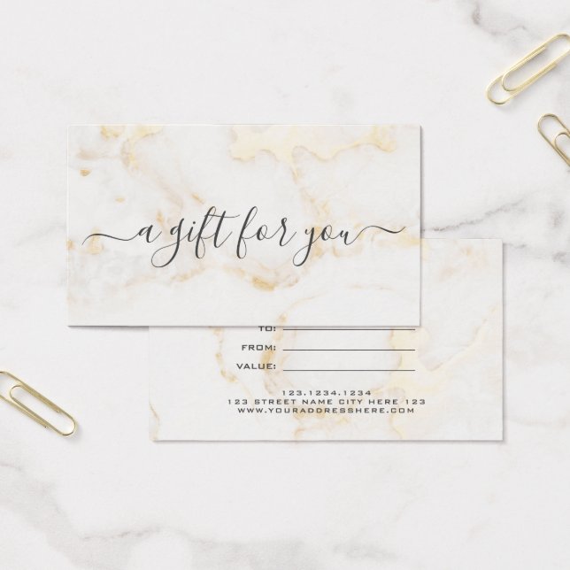 Minimal White Gold Marble Elegant Gift Certificate (Office)