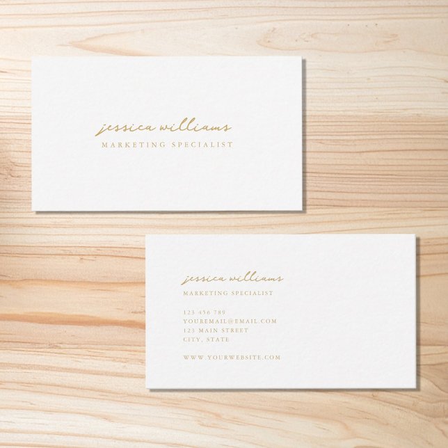 Minimal White Gold Script Business Card (Creator Uploaded)