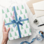 Minimal White Green Christmas Tree small hearts Wrapping Paper<br><div class="desc">Clean  modern Scandinavian style white and yellow Christmas gift wrap,  featuring yellow pine trees  with a  lovely little red hearts on a plain white background.</div>