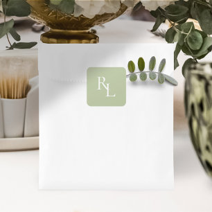 Minimal White & Green Wedding Couple Initials Square Sticker