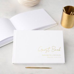 Minimal, White, Handwriting Script, Foil, Wedding Guest Book