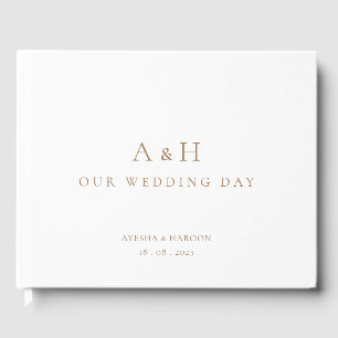 Minimal White Initials Classic Script Gold Muslim Guest Book