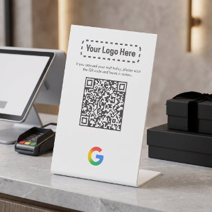 Minimal White Modern Business Review QR Code Pedestal Sign