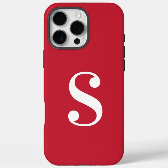 Minimal White Monogram on Red Case-Mate iPhone Case (Back)