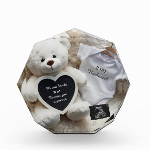 Minimal white Neutral Pregnancy announcement  Card Photo Block