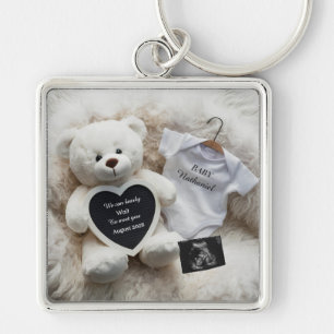 Minimal white Neutral Pregnancy announcement gift Key Ring