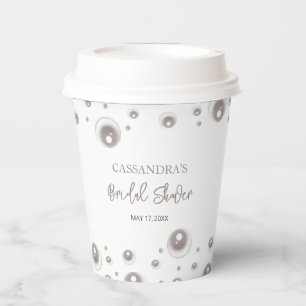 Minimal White Pearl Bridal Shower  Paper Cups