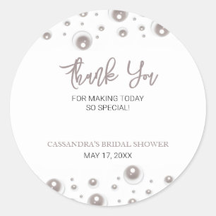Minimal White Pearl Bridal Shower Thank You Classic Round Sticker