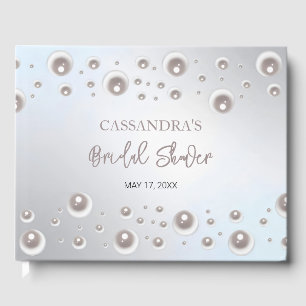 Minimal White Pearl Silver Bridal Shower Guest Book