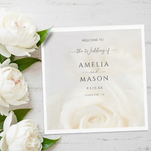Minimal White Rose Elegant Script Wedding Welcome  Napkin