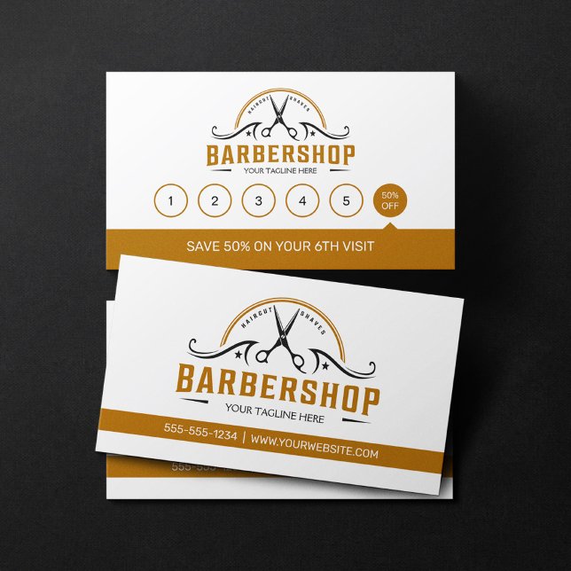 Minimal White & Rusty Brown Barber Shop Coiffeur Loyalty Card (Creator Uploaded)