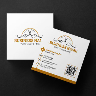 Minimal White & Rusty Brown Barber Shop Coiffeur Square Business Card