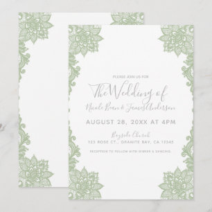 Minimal White & Sage Floral Lace Elegant Wedding Invitation