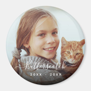 Minimal White Script Pet Name Overlay Memorial Magnet
