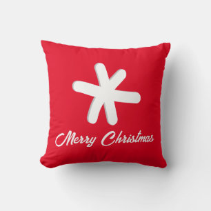 Minimal White Snowflake Merry Christmas Red Cushion