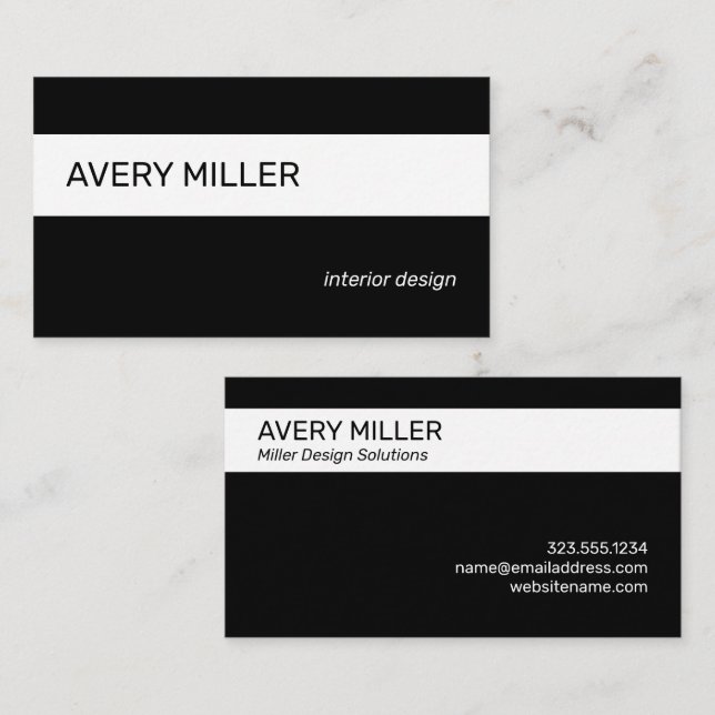 Minimal White Stripe on Black Business Card (Front/Back)