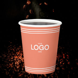 Minimal White Stripes Custom Logo Dusty Orange  Paper Cups