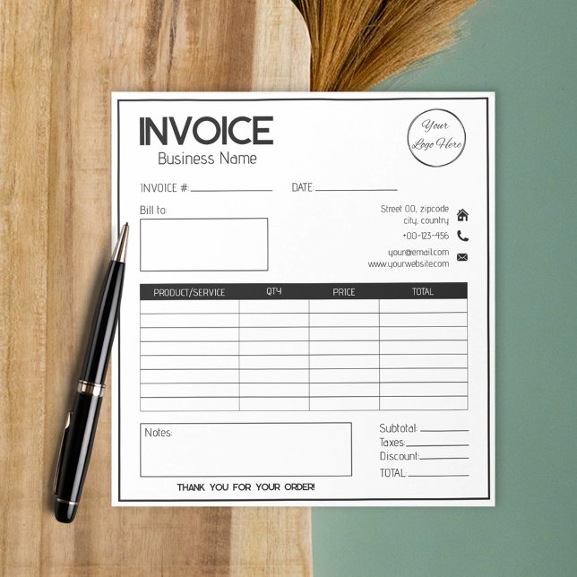 Minimal white with logo simple business invoice  notepad (Creator Uploaded)