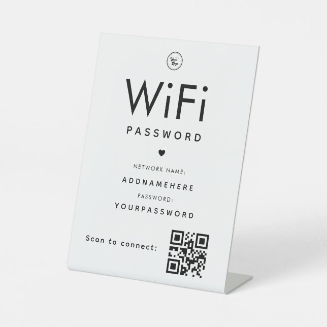 Minimal WiFi Password Code Business Logo QR Code Pedestal Sign (Front)
