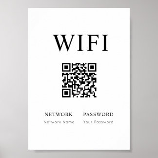 Minimal Wifi Password Sign with QR Code Poster