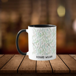 Minimal Wild Flower Elegant Christmas Black Coffee Mug
