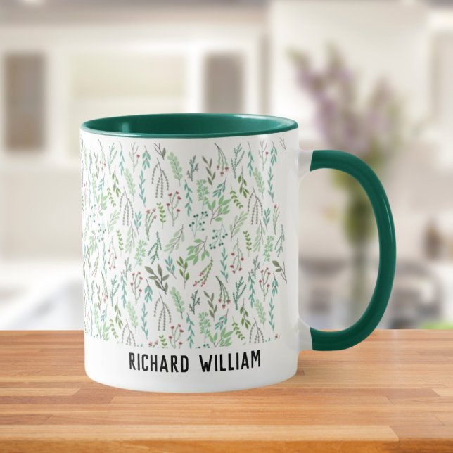 Minimal Wild Flower Elegant Christmas Green Coffee Mug (Creator Uploaded)