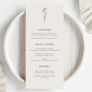 Minimal Wildflower Beige Boho Floral Wedding Menu
