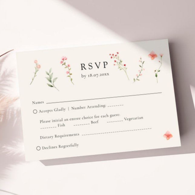 Minimal Wildflower Beige Boho Floral Wedding RSVP Card (Creator Uploaded)