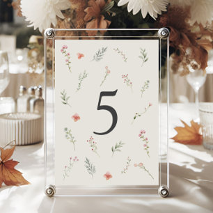Minimal Wildflower Beige Boho Floral Wedding Table Number