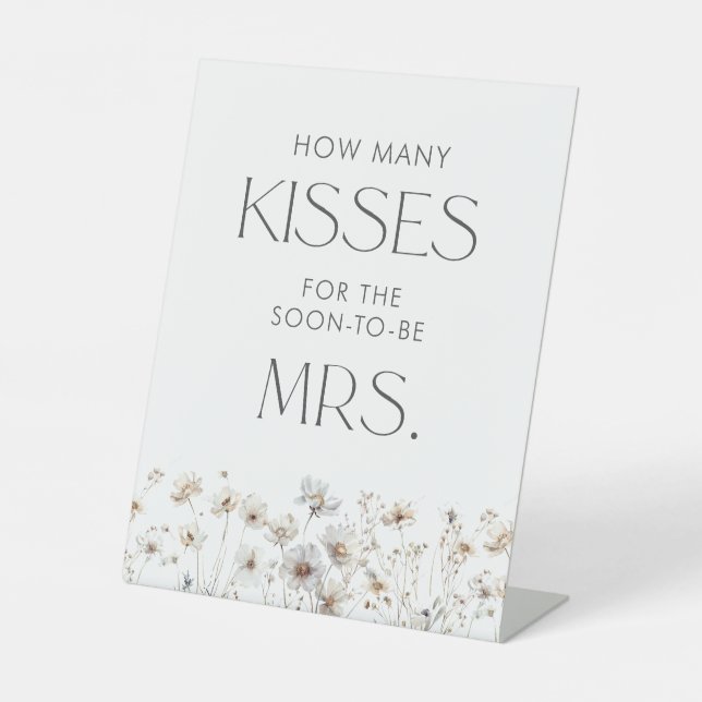 Minimal Wildflower Bridal Shower How Many Kisses Pedestal Sign (Front)