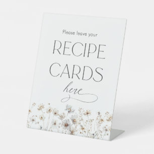 Minimal Wildflower Bridal Shower Recipe Cards Pedestal Sign
