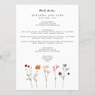 Minimal Wildflower Lesbian Pride Floral Wedding Menu