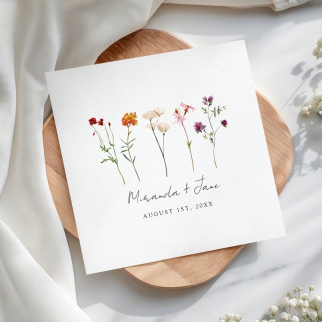 Minimal Wildflower Lesbian Pride Floral Wedding Napkin (Creator Uploaded)