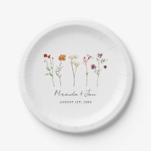 Minimal Wildflower Lesbian Pride Floral Wedding Paper Plate