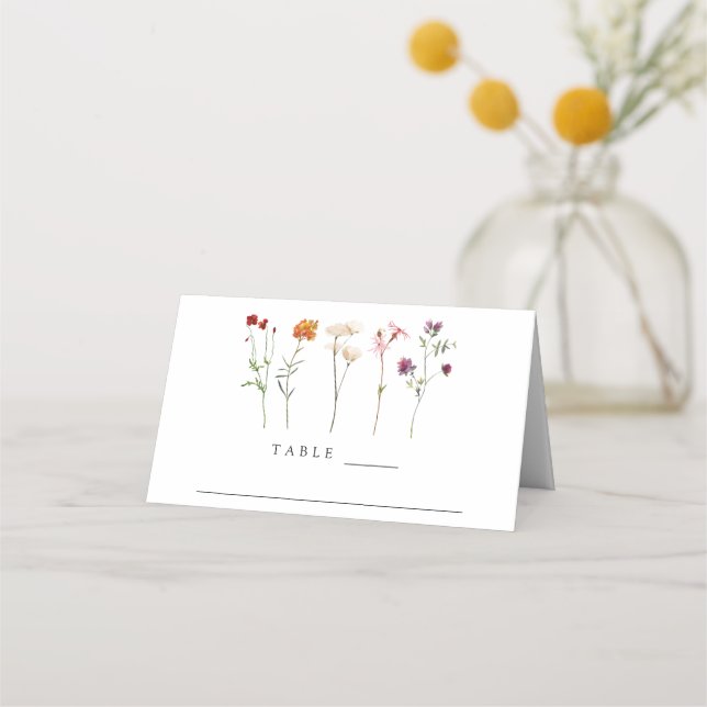 Minimal Wildflower Lesbian Pride Floral Wedding Place Card (Front)