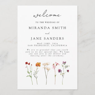 Minimal Wildflower Lesbian Pride Floral Wedding Programme