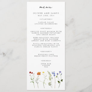Minimal Wildflower LGBTQ Gay Pride Floral Wedding Menu
