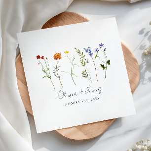 Minimal Wildflower LGBTQ Gay Pride Floral Wedding Napkin