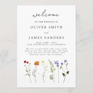Minimal Wildflower LGBTQ Gay Pride Floral Wedding Programme
