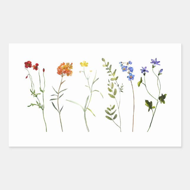Minimal Wildflower LGBTQ Gay Pride Floral Wedding Rectangular Sticker (Front)