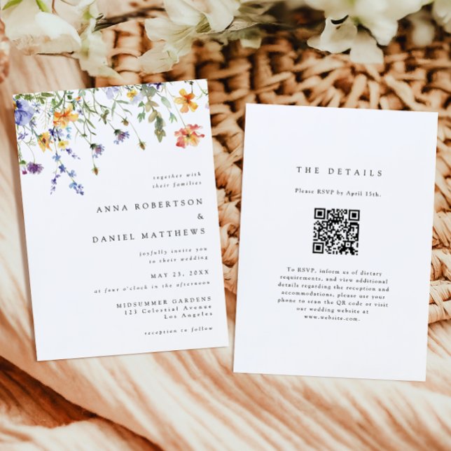 Minimal Wildflower QR Code Wedding Invitation (Creator Uploaded)