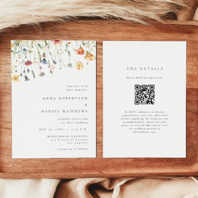 Minimal Wildflower QR Code Wedding Invitation (Creator Uploaded)