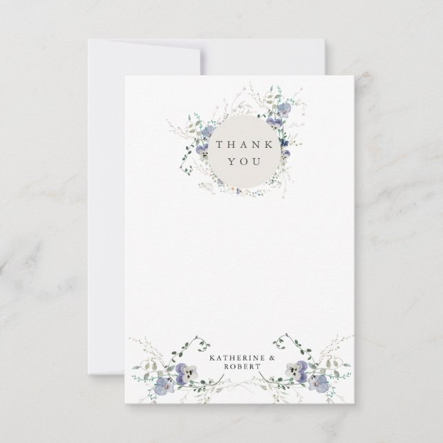 Minimal Wildflower Wedding Photo Thank You Card (Front)