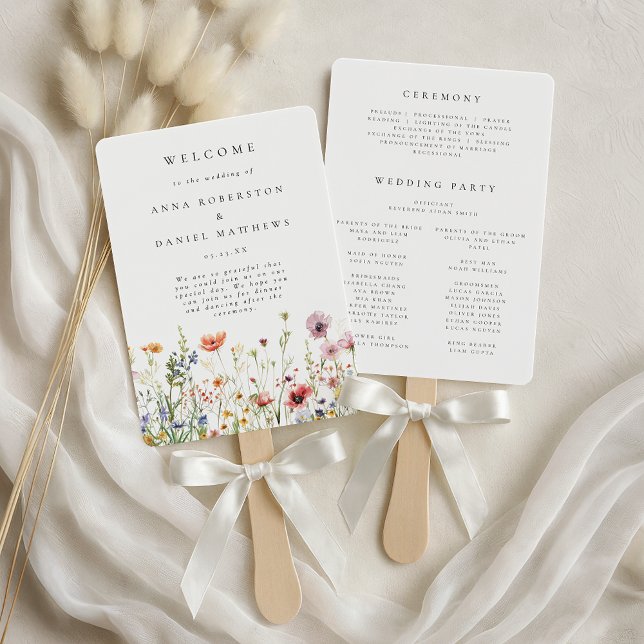 Minimal Wildflower Wedding Program Hand Fan (Creator Uploaded)