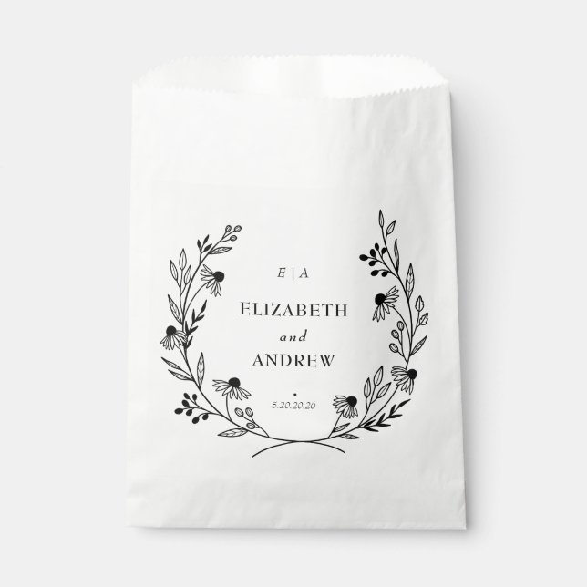 Minimal Wildflower | Wreath Wedding Favour Bags (Front)