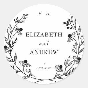 Minimal Wildflower   Wreath Wedding Favour Sticker