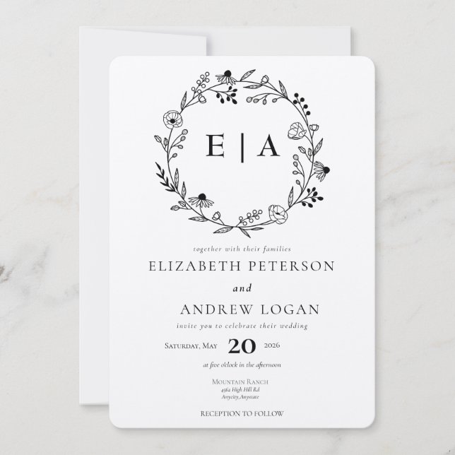 Minimal Wildflower | Wreath Wedding Invitation (Front)